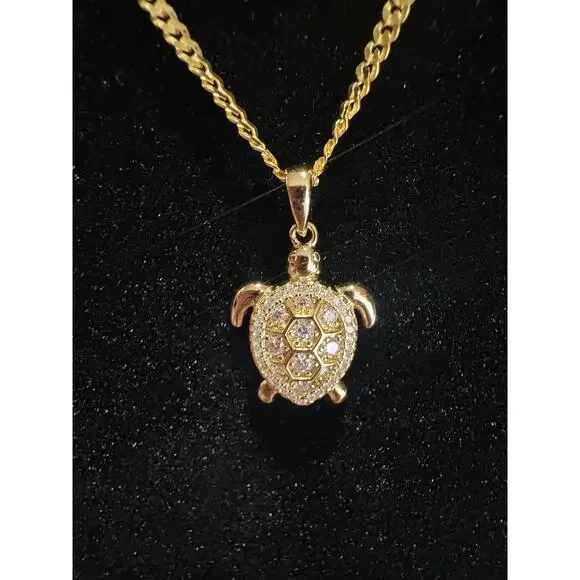 Moissanite Turtle Necklace - 14k Vermeil over 925 Sterling - Picture 8 of 8